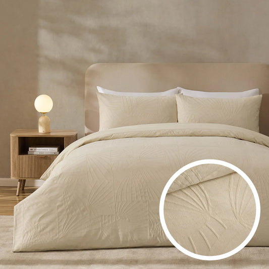 Alanna Linen Look Jacquard 100% Cotton Duvet Cover & Pillowcase Set - DP